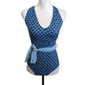 Cabana Life Aruba Blues women's one-piece swimsuit w/ wrap belt, S